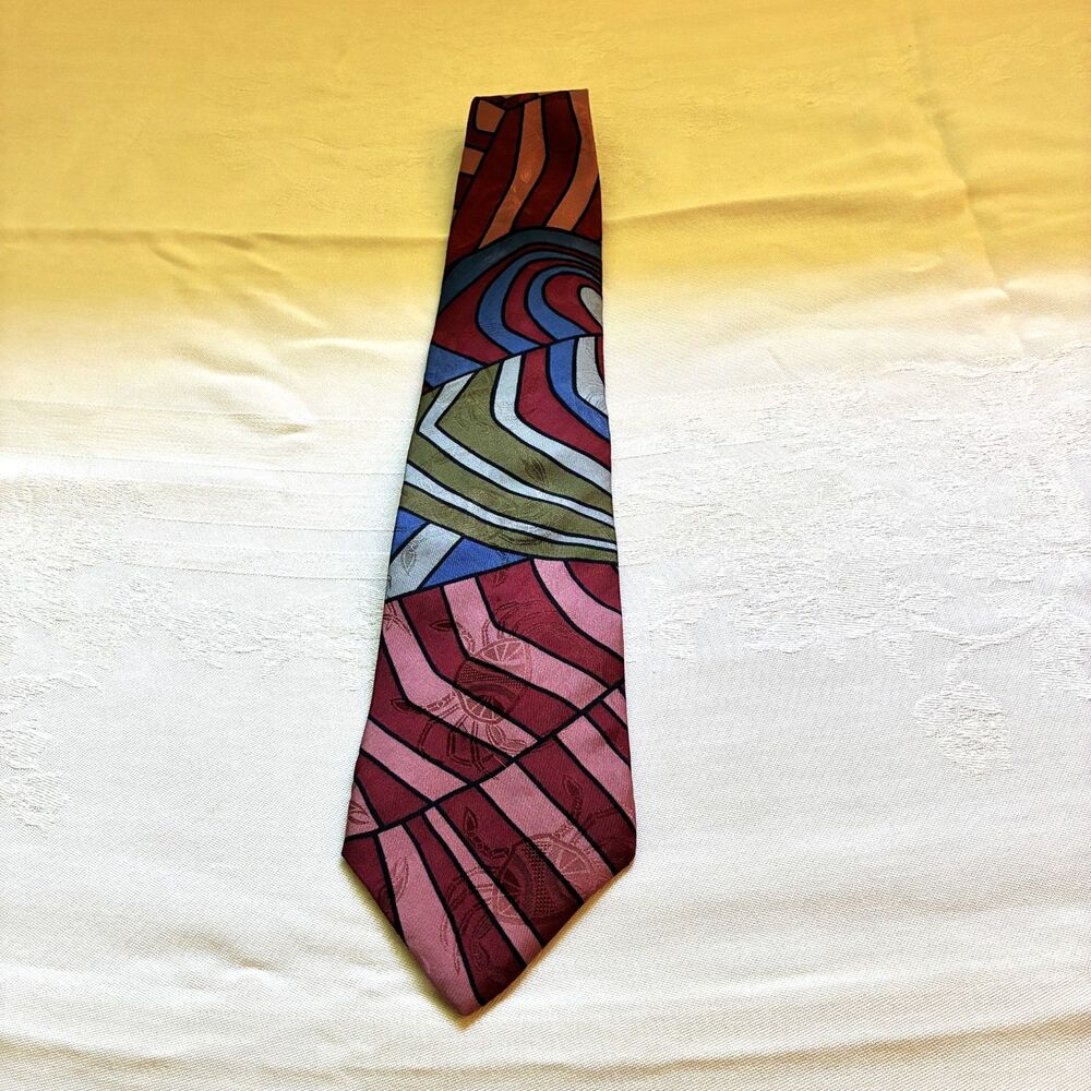 90's Jimmy Pike Desert Designs 100% Italian Silk Tie Indigenous Australian 57"